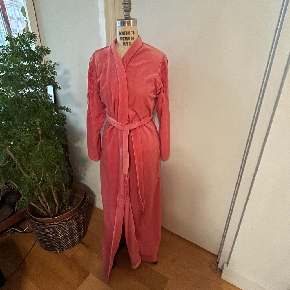VTG 80's BILL TICE Coral-Pink Plush Robe Cord Piping Tassel Robe Size‎ Medium